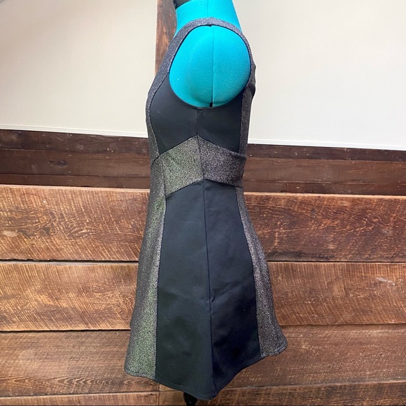 BCBGMaxAzria Joan of Arc Stretchy Skater Dress w/ Metallic Silver “Armor” Panels - Picture 6 of 10